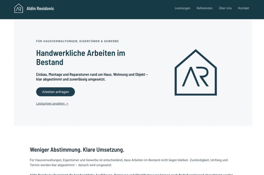 Webdesign für Aldin Residovic Handwerk und Objektbetreuung