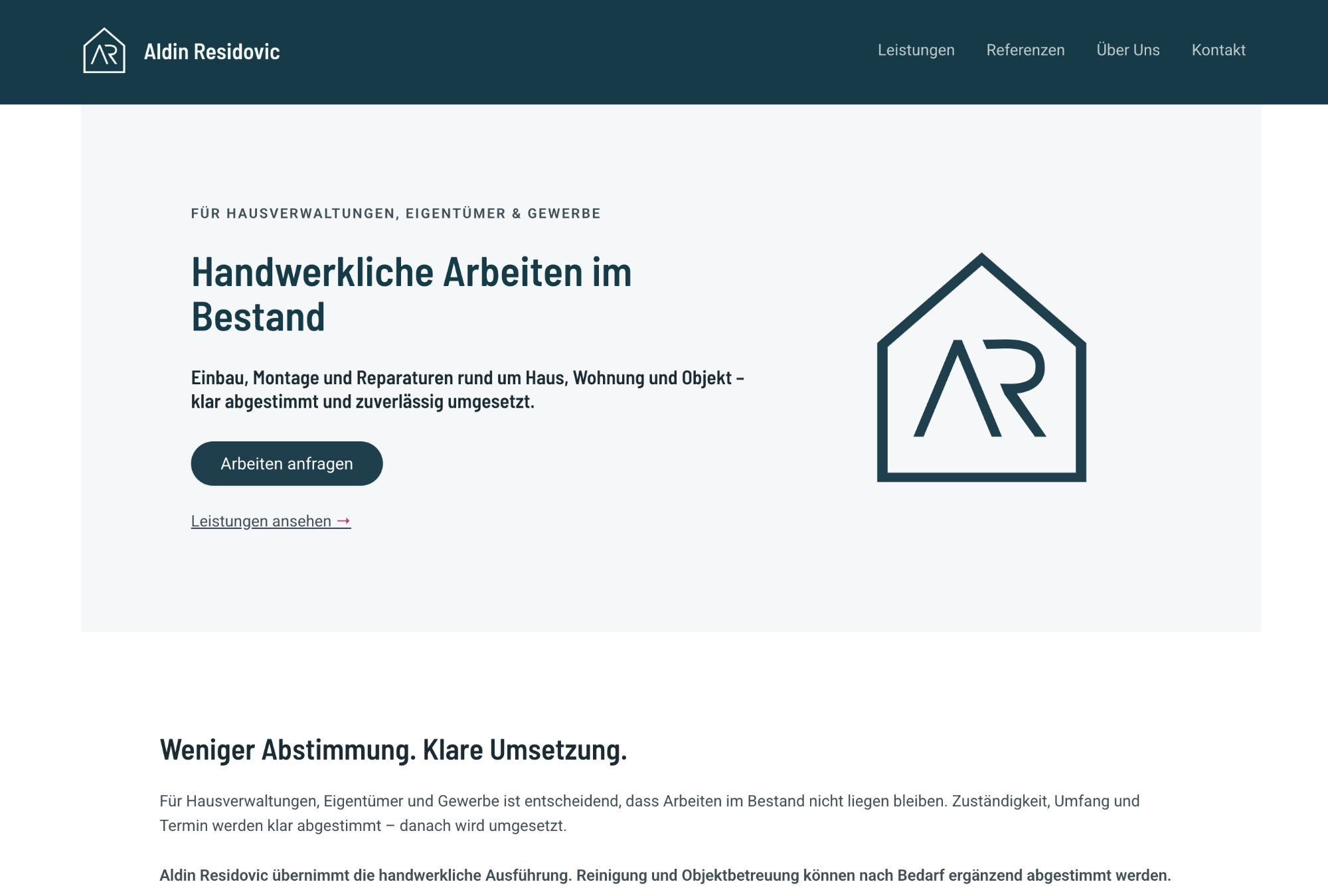 Website für Aldin Residovic – Handwerk und Objektbetreuung