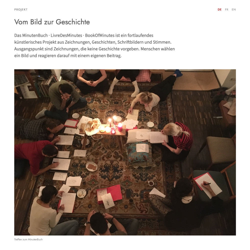 Projektseite von MinutenBuch.de mit gemeinsamer Schreibsituation